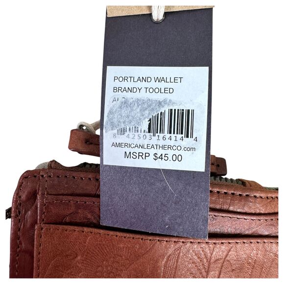 American Leather Co. Portland Etched Tooled Floral Leather Card Wallet NEW - Picture 3 of 4